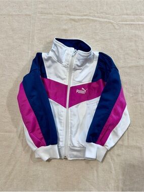 Vintage Puma White, Pink & Navy Colorblock Athletic Jacket